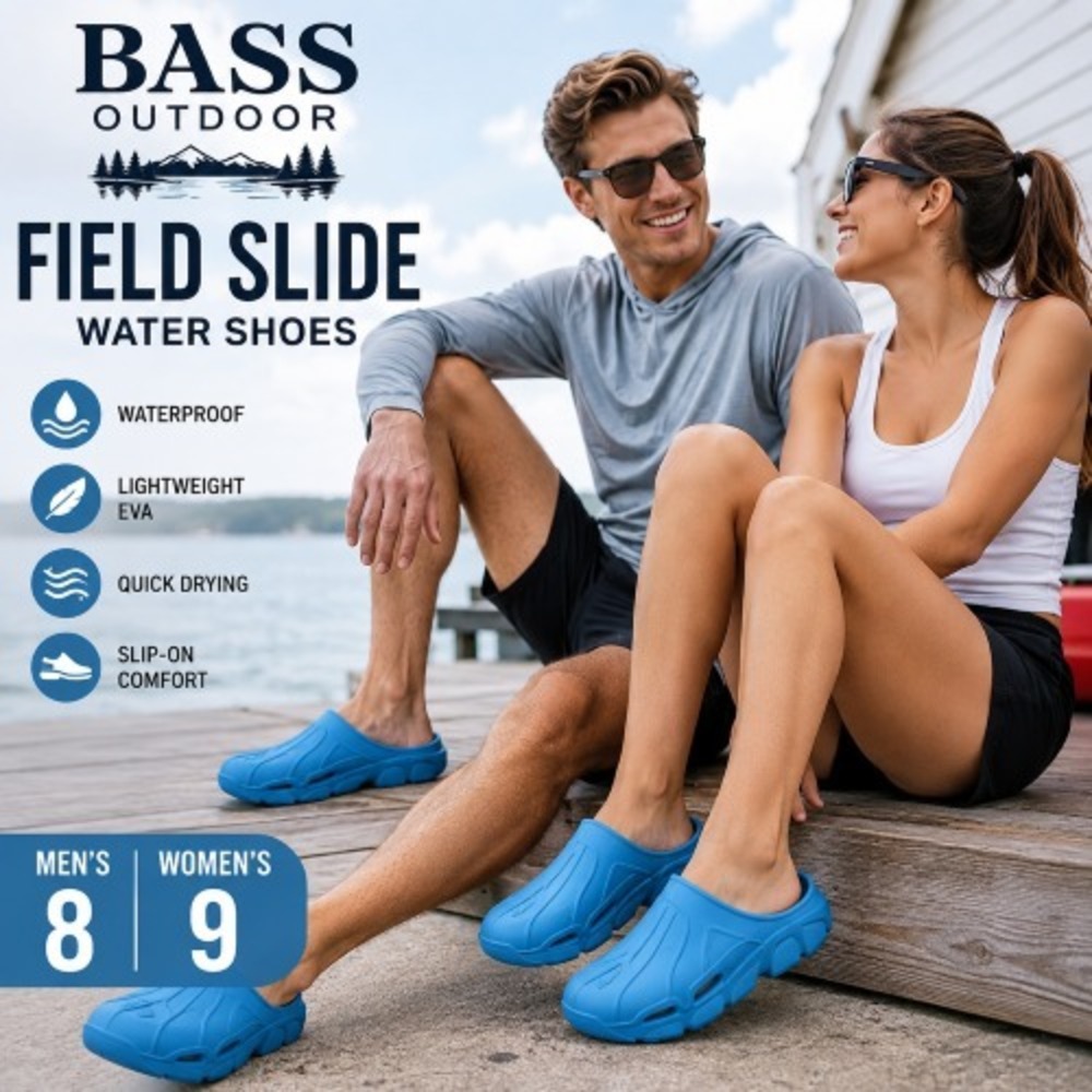 Bass Outdoor Field Slide Water Shoes Blue EVA Men's 8 Women's‎ 9 Slip-On